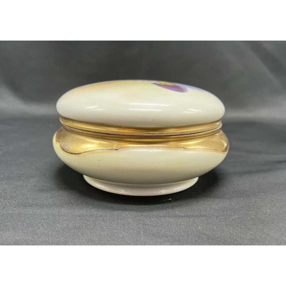 Antique Limoges Hand Painted Victorian Lady Powder Trinket Box 4.5